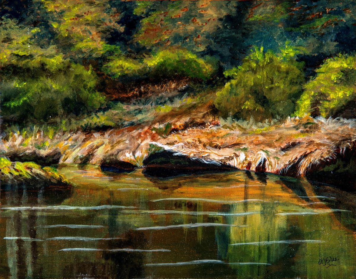Along the River, acrylic on canvas, 14" x 11"