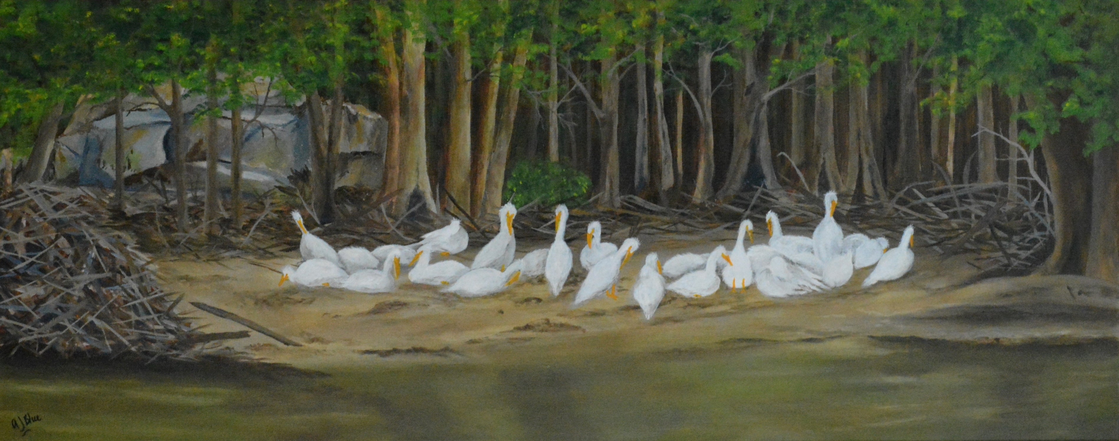 Resting Along the River, acrylic on canvas, 40 x 16 x 1.5"